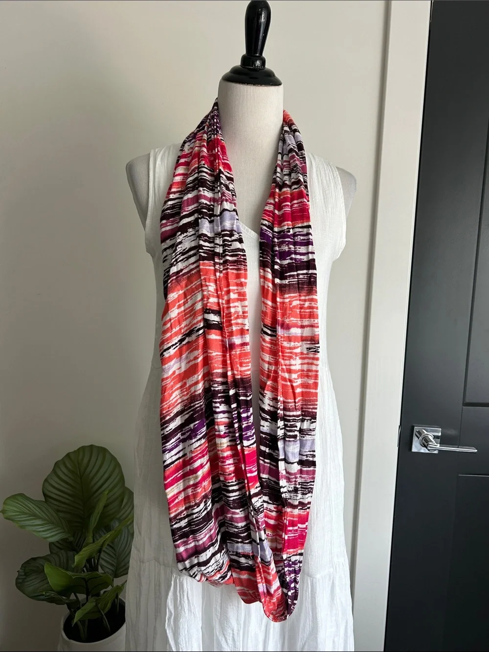 Multicolor Wave Print Lightweight coral plum hot pink mauve infinity scarf